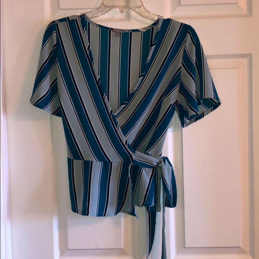 🍉 Charlotte Russe Blue Stripe Wrap Top